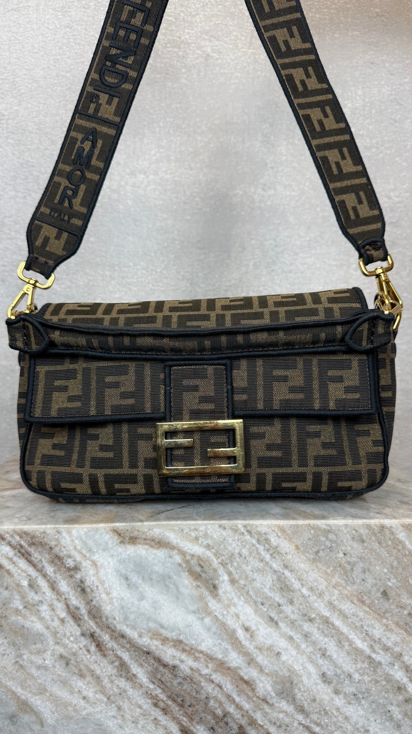 fendi zucca logo print baguette thick strap