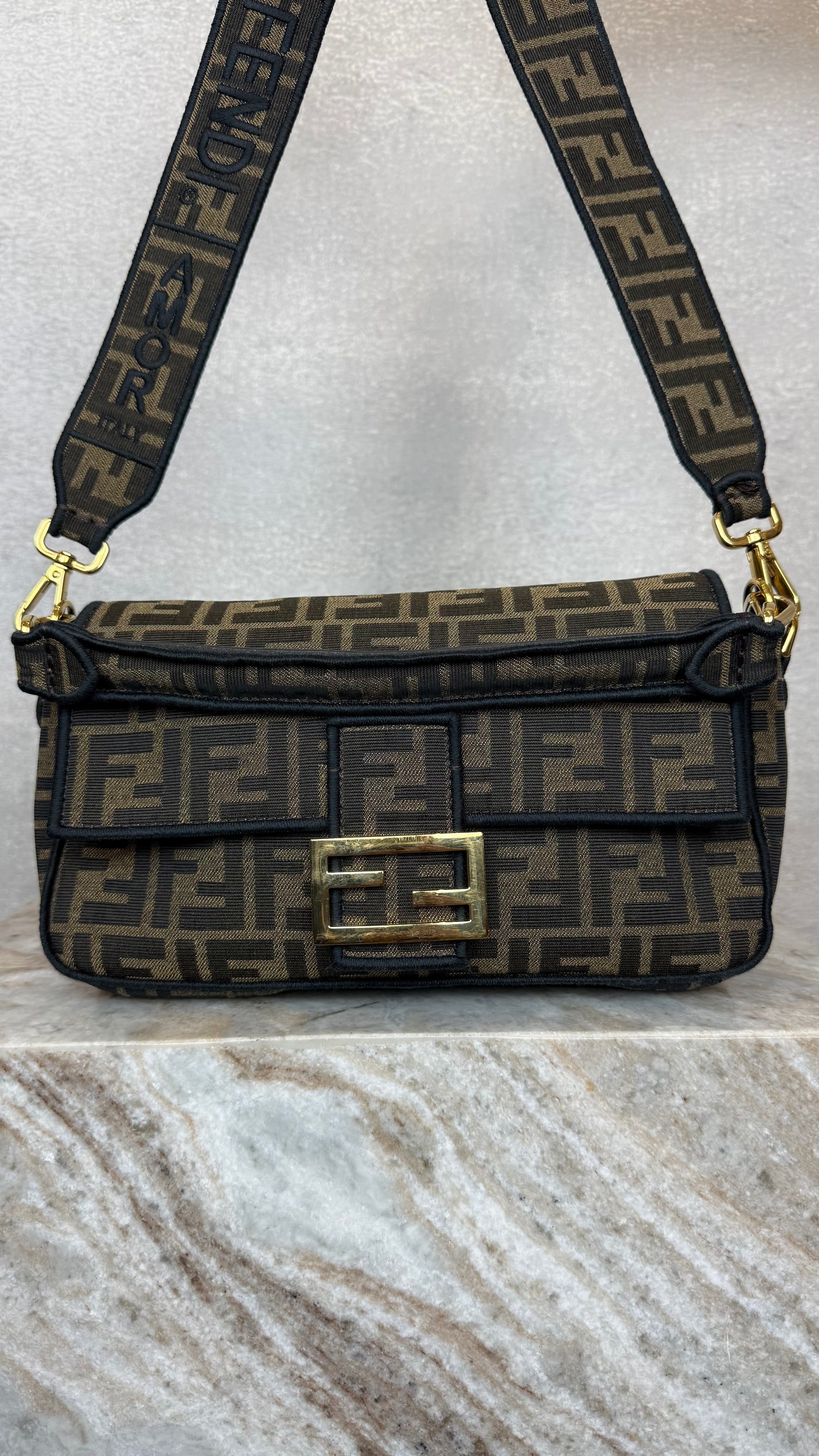 fendi zucca logo print baguette thick strap