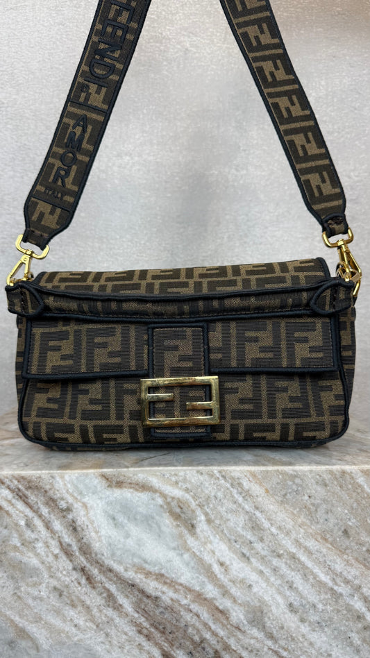 fendi zucca logo print baguette thick strap
