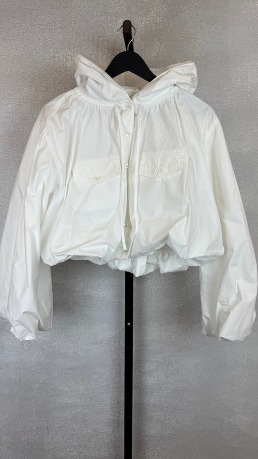 white bubble hem cotton jackte with hood from Sea Ny
